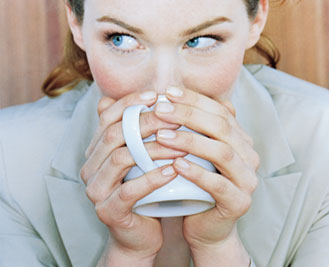 drinking coffee
