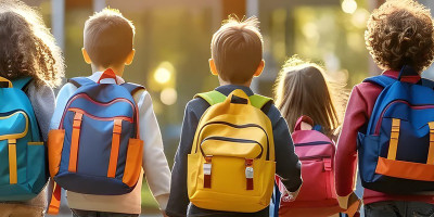 children with backpacks