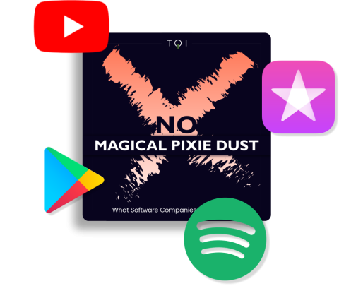 No magical pixie dust podcast with social media icons around it