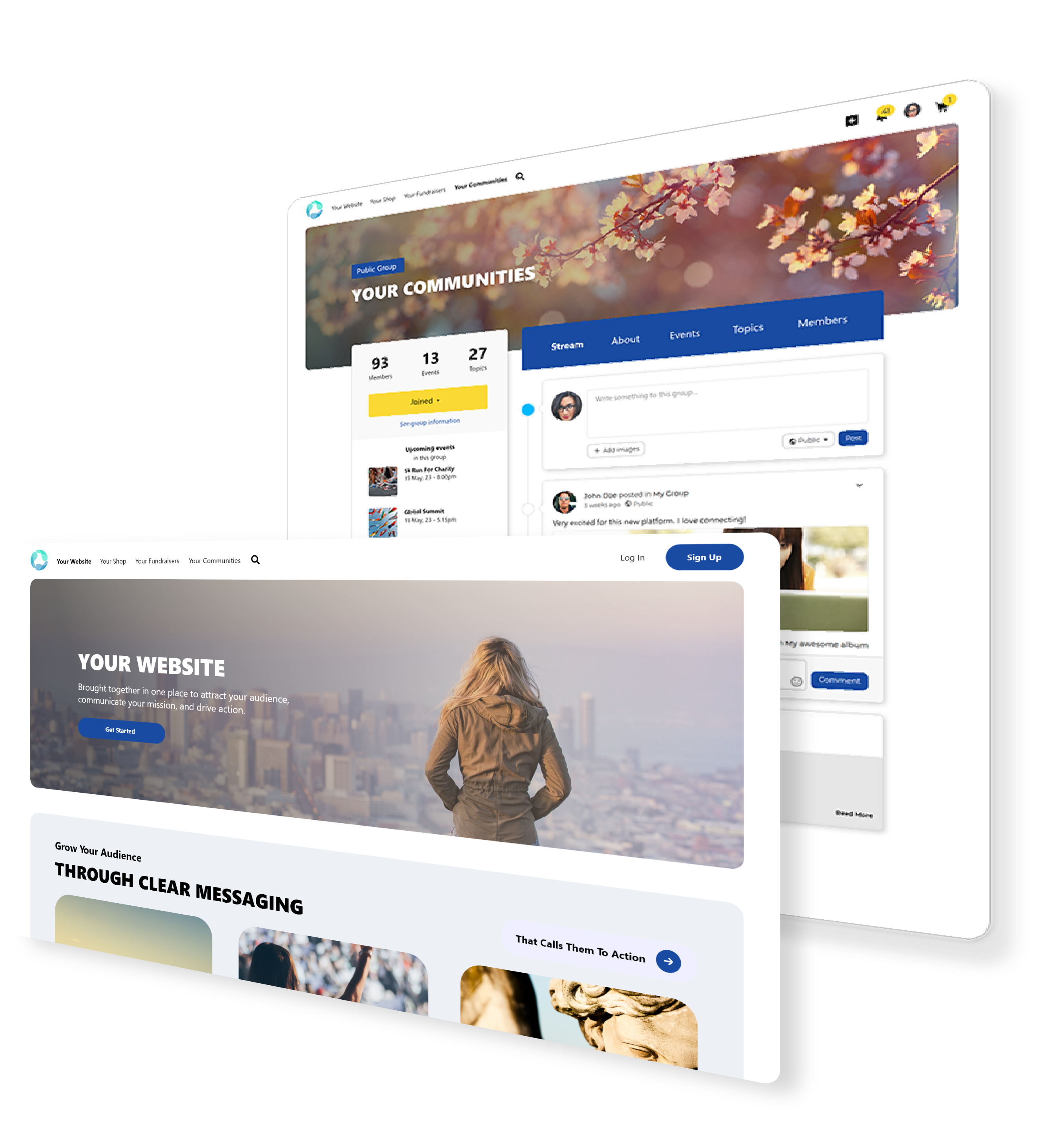 A website and community shown side by side
