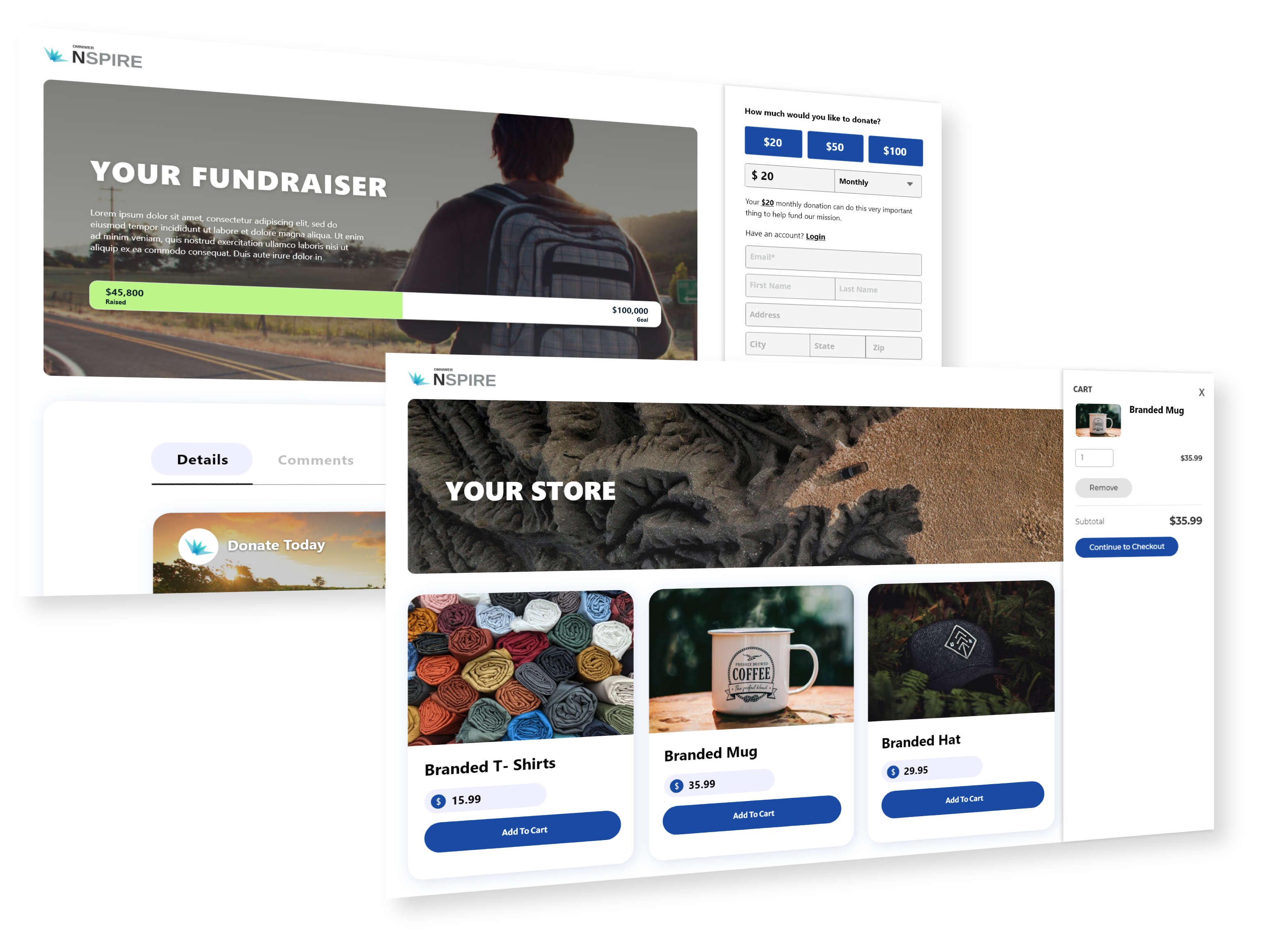 Ecommerce and Donation interfaces